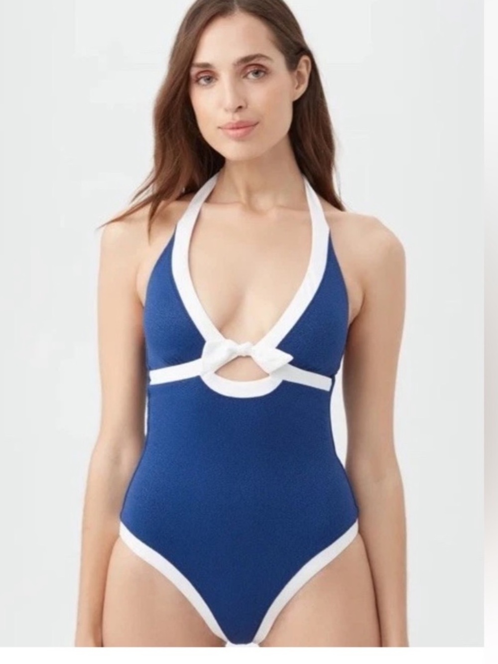Trina Turk Women's Courtside One Piece Swimsuit SZ 14 Beach Cruise Blue White